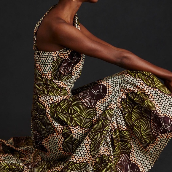 Sika One-Shoulder Green Patterned Ruffle Maxi Dress - Picture 4 of 6